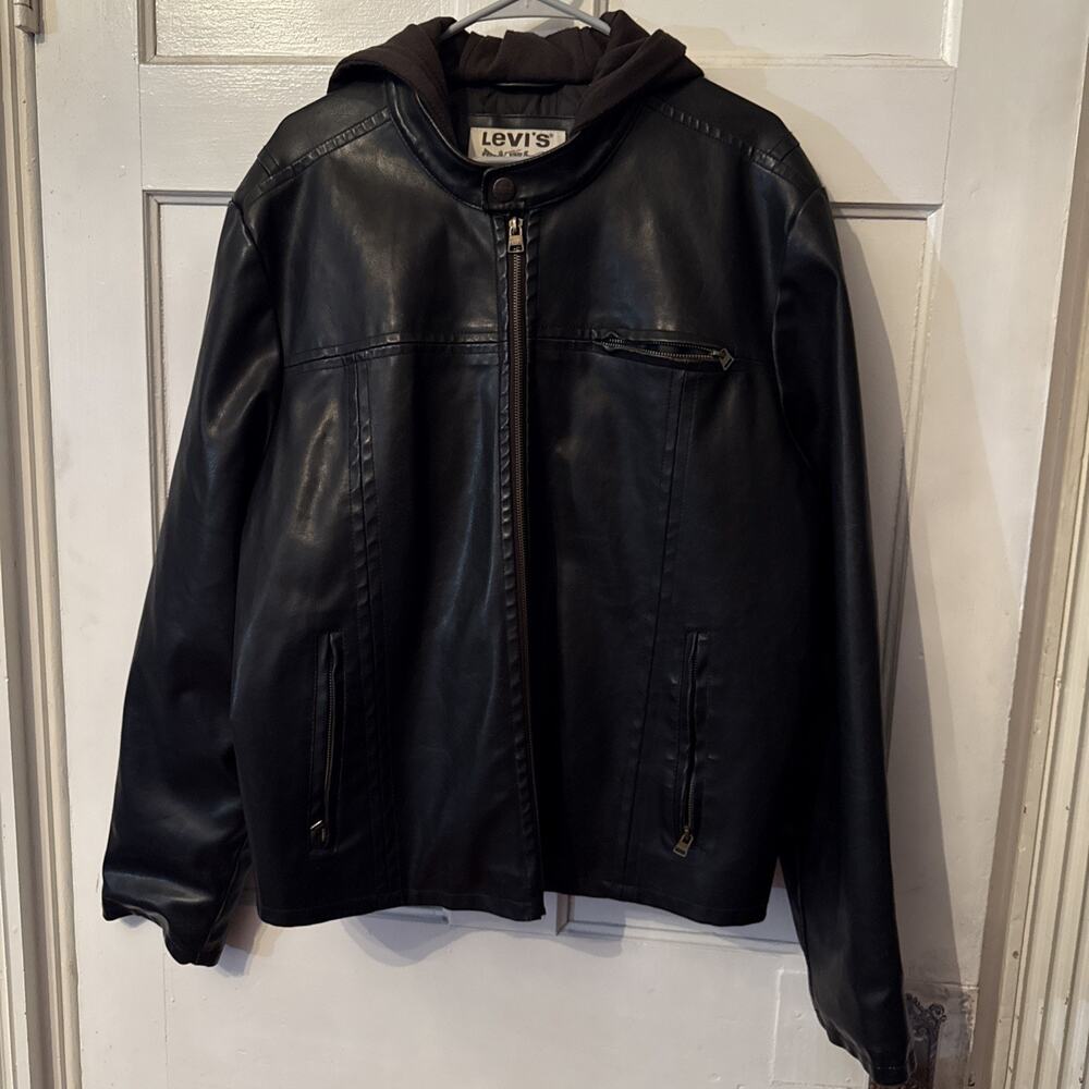 Levi's Leather Jacket Motorcycle Jacket - Men's XL Hooded